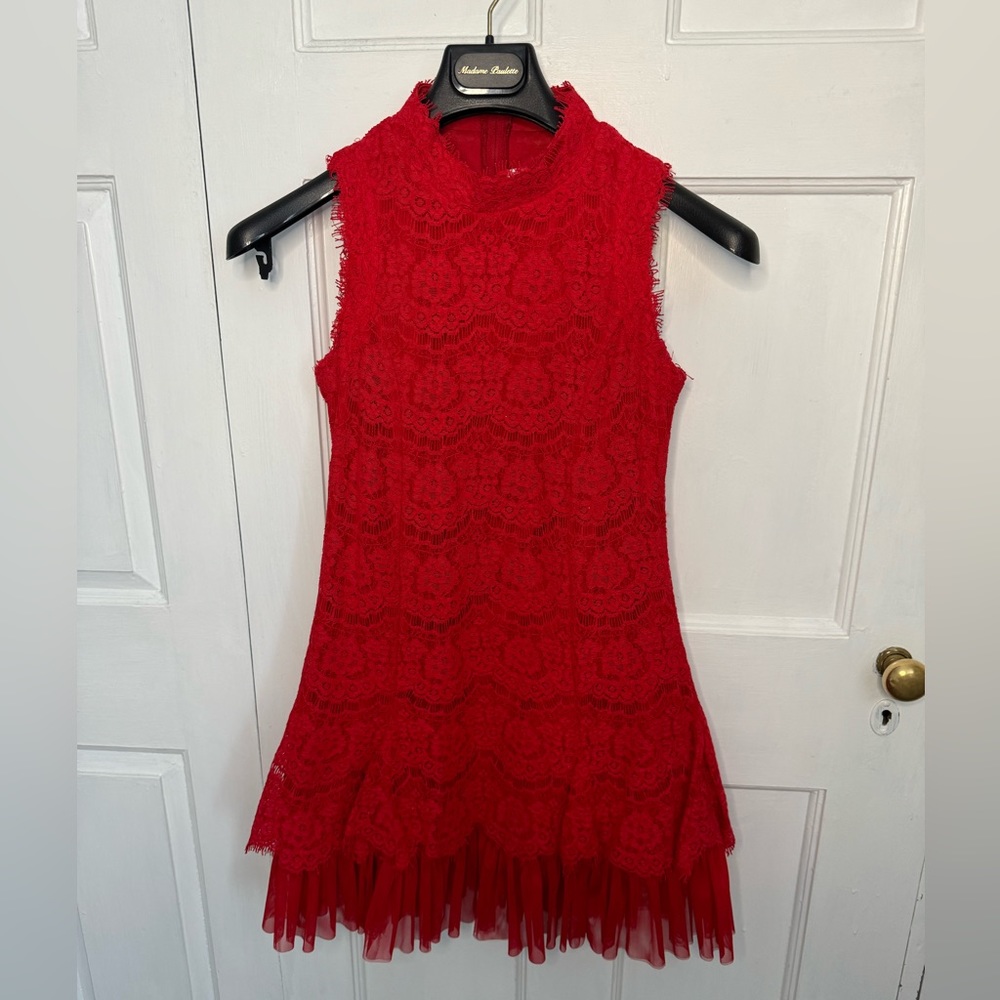 Rare Editions red lace dress size 16 EUC
